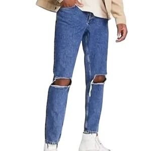 ASOS DESIGN Tapered Jeans Men 30x30 Button Fly Distressed Ripped Medium Wash NWT